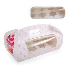 CAJA PARA 4 CUPCAKES ROSA CON VENTANA - "HELSINKI