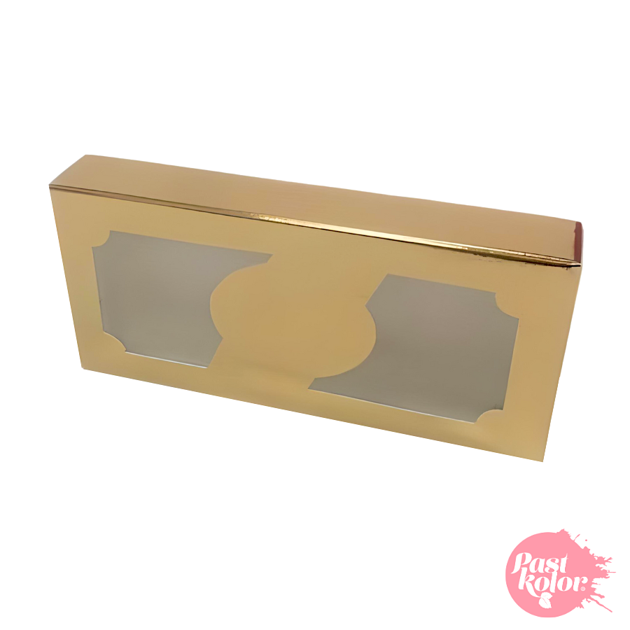 CAJA PARA TURRON DORADA CON VENTANA