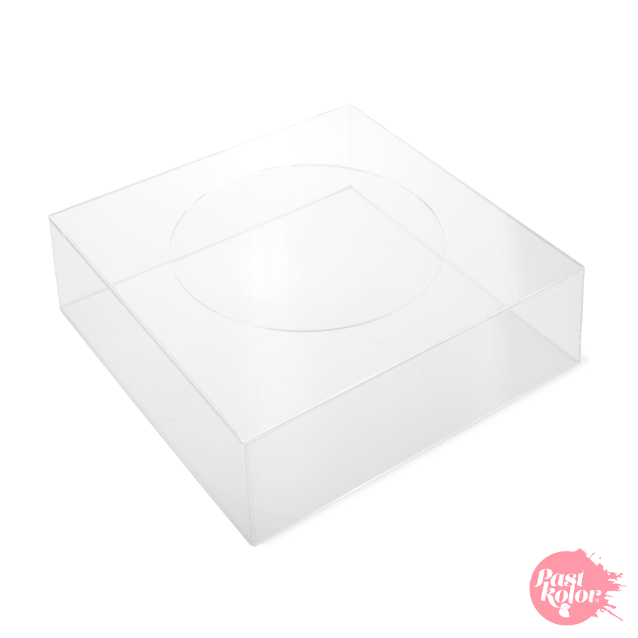 SOPORTES CUADRADOS TRANSPARENTES PARA TARTAS - 20 Y 30 CM / H 10 CM