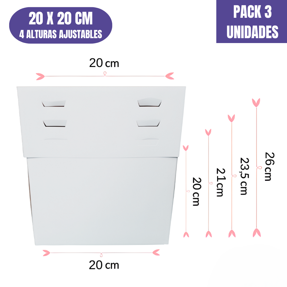 CAJA PARA TARTA 4 ALTURAS AJUSTABLES - 20 CM (3 UDS)
