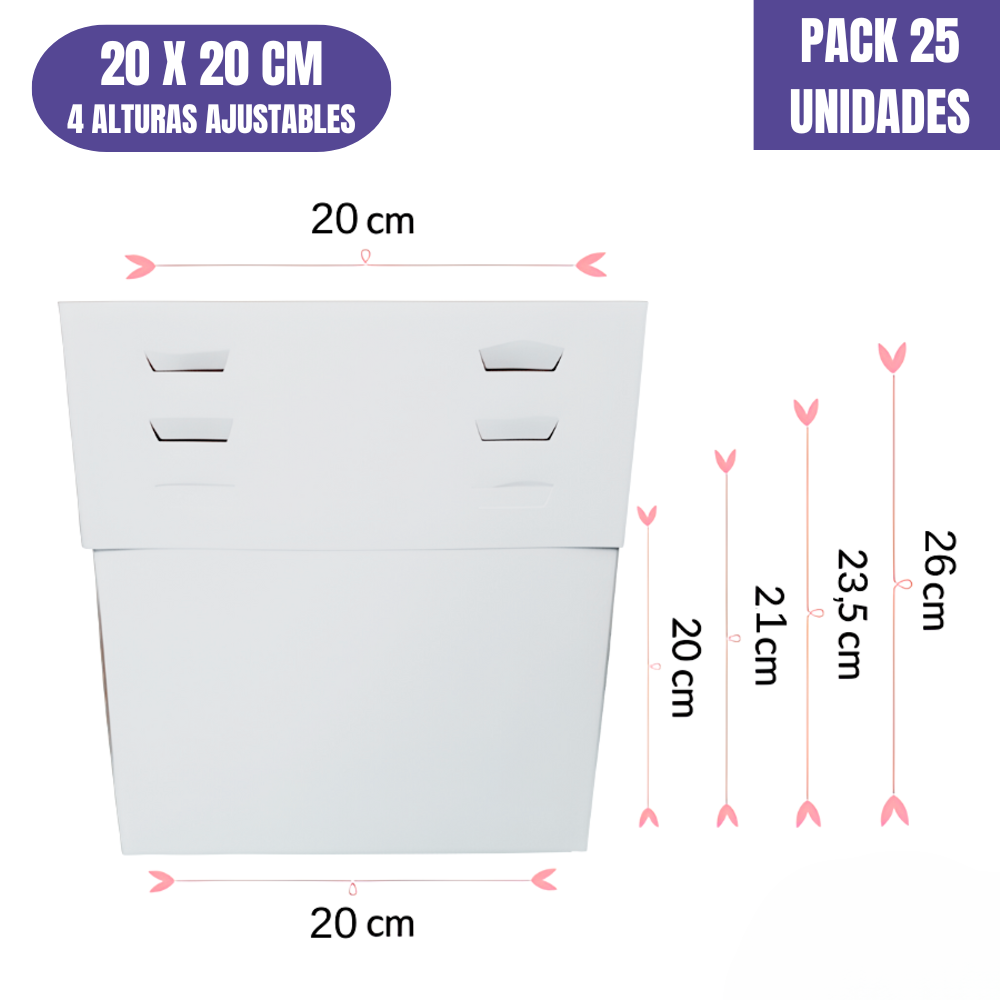 CAJA PARA TARTA 4 ALTURAS AJUSTABLES - 20 CM (25 UDS)