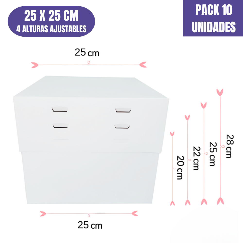 CAJA PARA TARTA 4 ALTURAS AJUSTABLES - 25 CM (10 UDS)