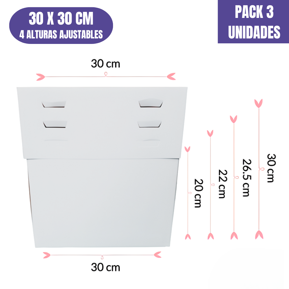 CAJA PARA TARTA 4 ALTURAS AJUSTABLES - 30 CM (3 UDS)