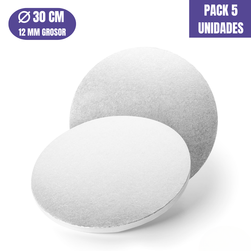 BASE PARA TARTA REDONDA PLATA - 30 X 1,2 CM (5 UDS)