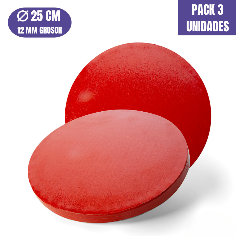 BASE PARA TARTA REDONDA ROJA - 25 X 1,2 CM (3 UDS)