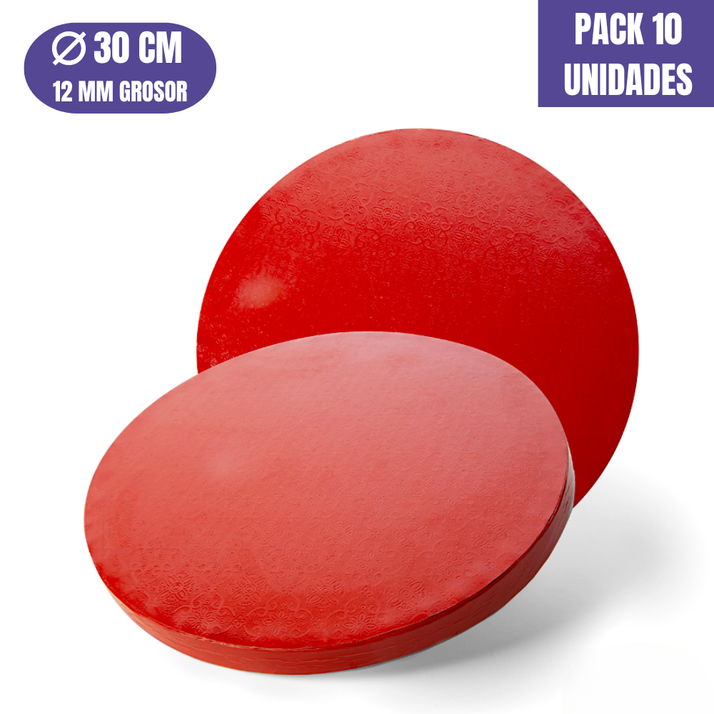 BASE PARA TARTA REDONDA ROJA - 30 X 1,2 CM (10 UDS)