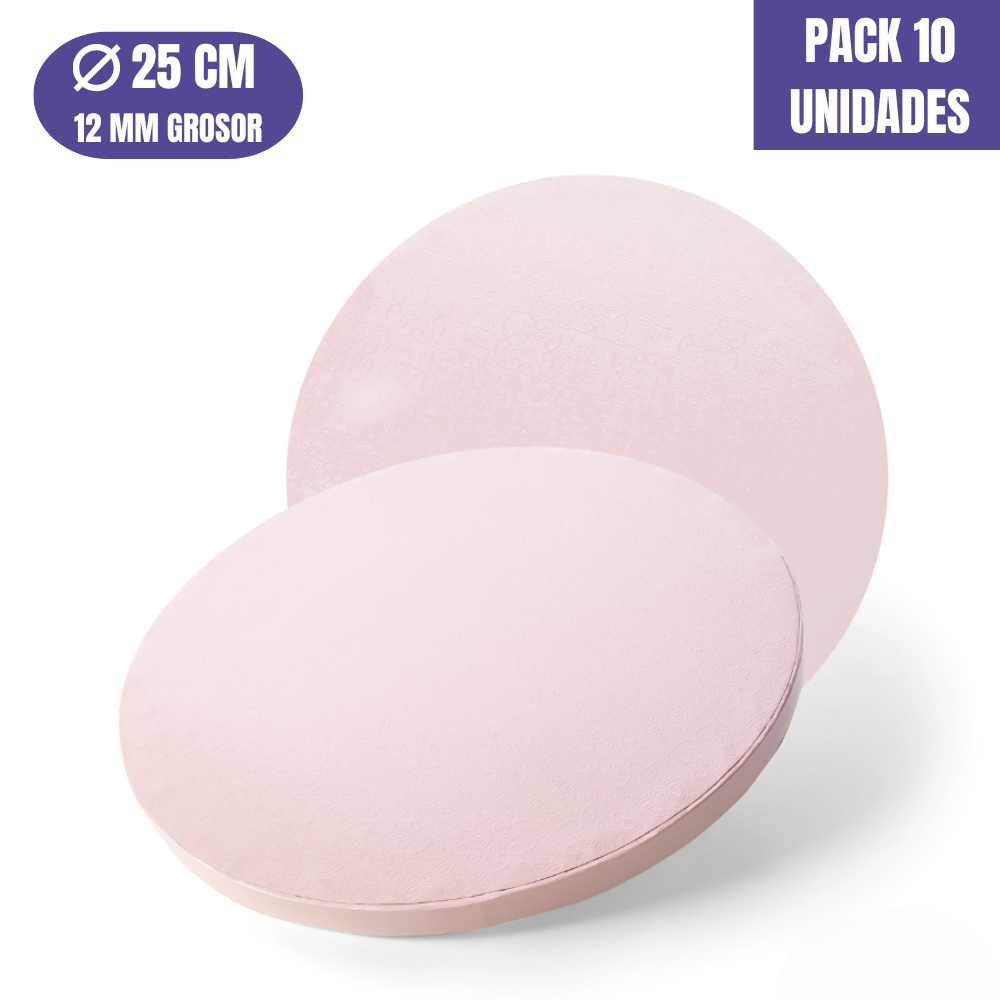 BASE PARA TARTA REDONDA ROSA BEBE - 25 X 1,2 CM (10 UDS)