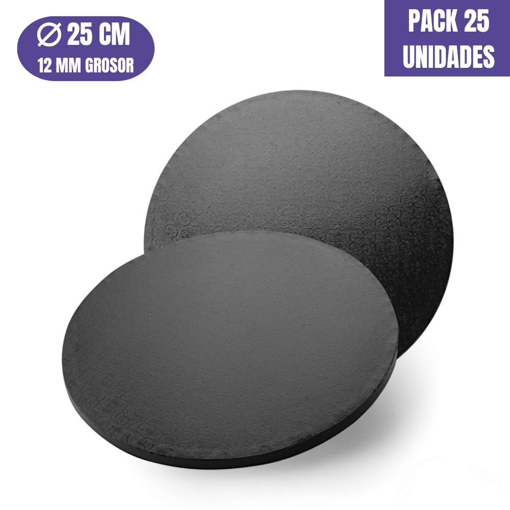 BASE PARA TARTA REDONDA NEGRA - 25 X 1,2 CM (25 UDS)