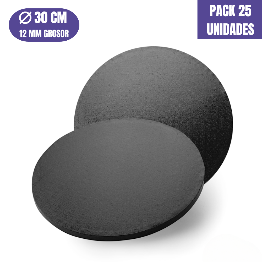 BASE PARA TARTA REDONDA NEGRA - 30 X 1,2 CM (25 UDS)