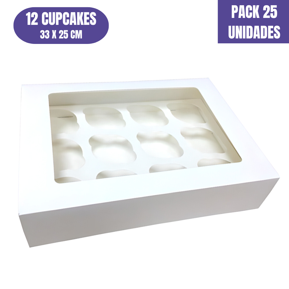 CAJA PARA 12 CUPCAKES BLANCA CON VENTANA (25 UDS)
