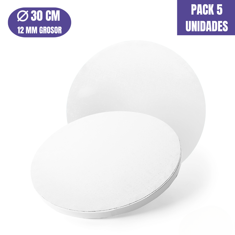 BASE PARA TARTA REDONDA BLANCA - 30 X 1,2 CM (5 UDS)
