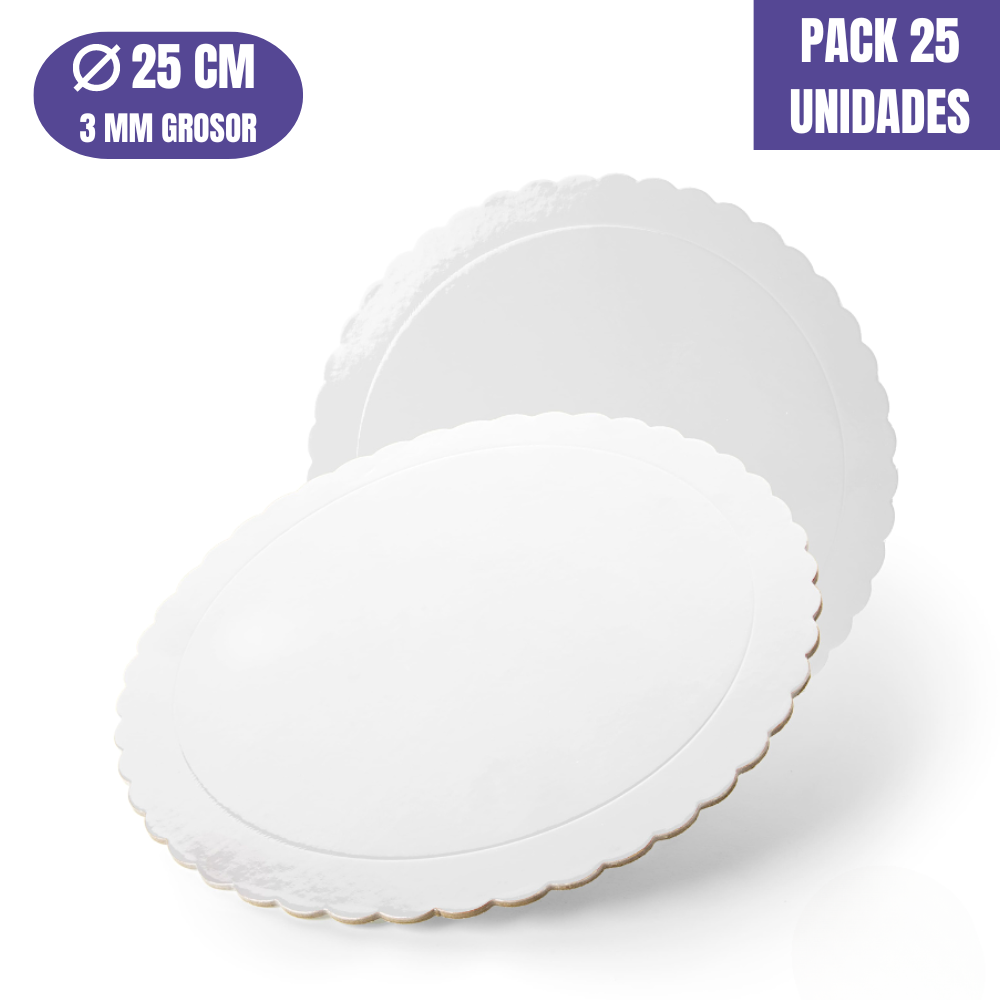 BASE PARA TARTA REDONDA DE 25 x 0,3 CM - BLANCA (ACABADO ONDAS) [25 UDS]