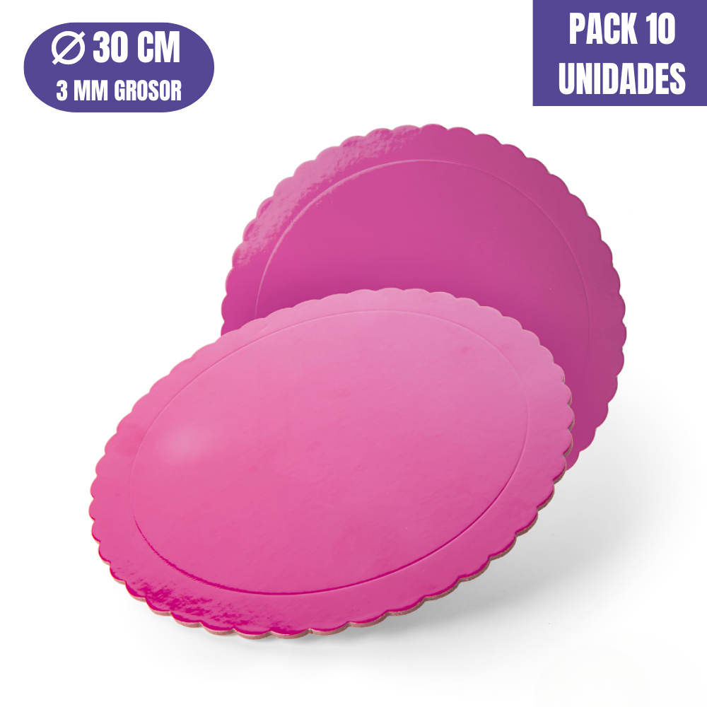 BASE PARA TARTA REDONDA DE 30 x 0,3 CM - FUCSIA (ACABADO ONDAS) [10 UDS]