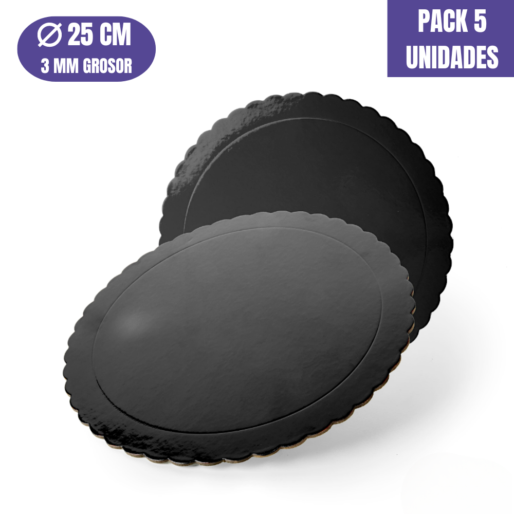 BASE PARA TARTA REDONDA DE 25 x 0,3 CM - NEGRA (ACABADO ONDAS) [5 UDS]