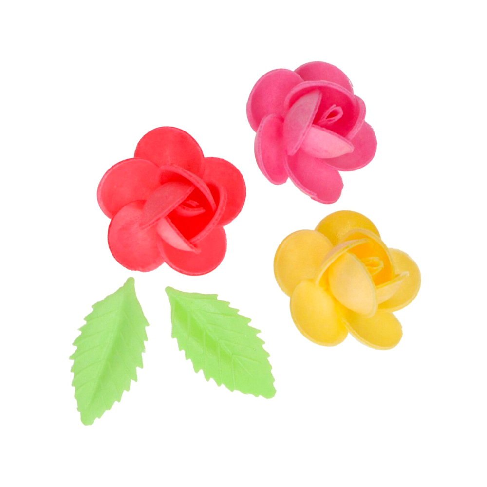 FLORES DE PAPEL DE OBLEA FUNCAKES - FRANGIPANIS Y HOJAS