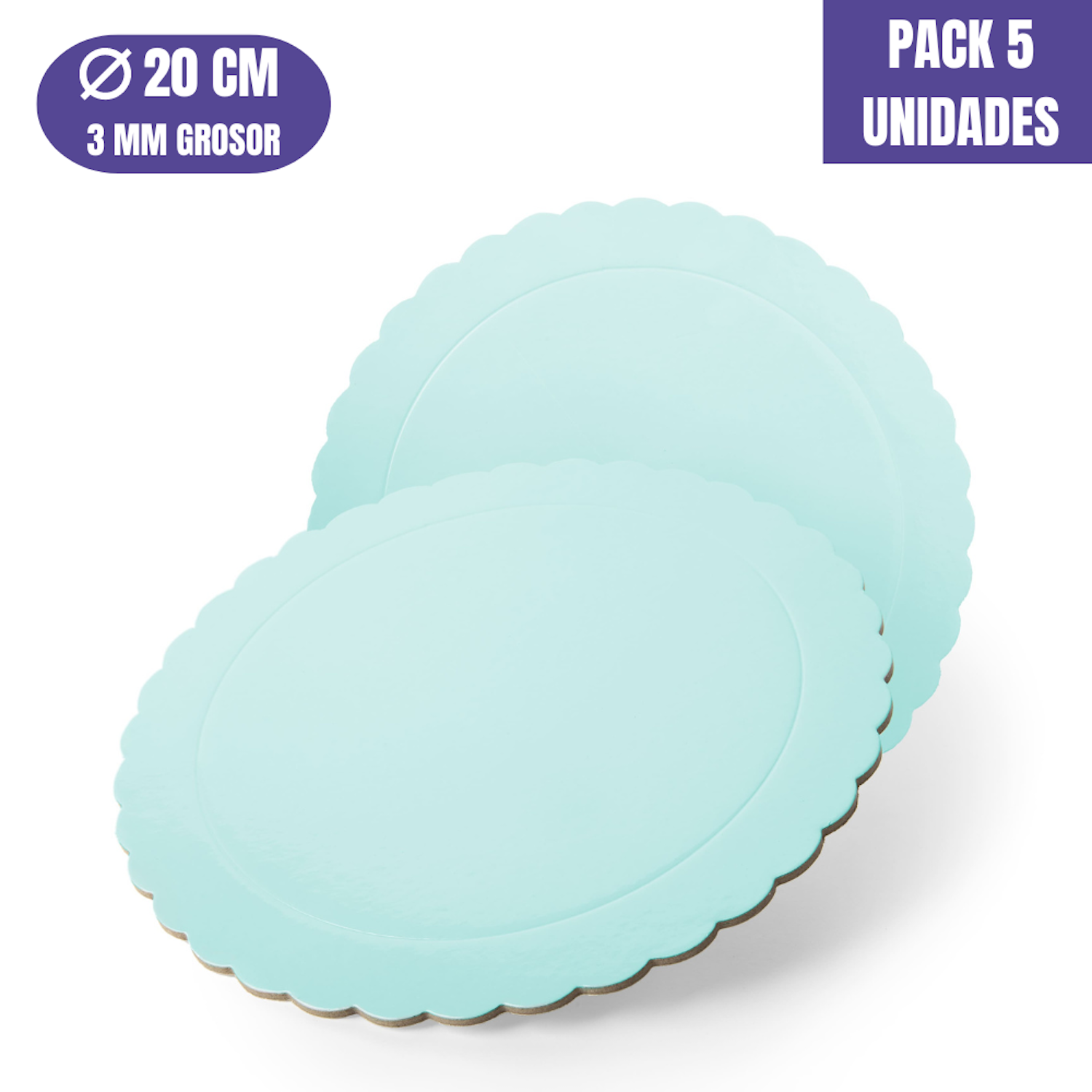 BASE PARA TARTA REDONDA DE 20 x 0,3 CM - AZUL (ACABADO ONDAS) [5 UDS]