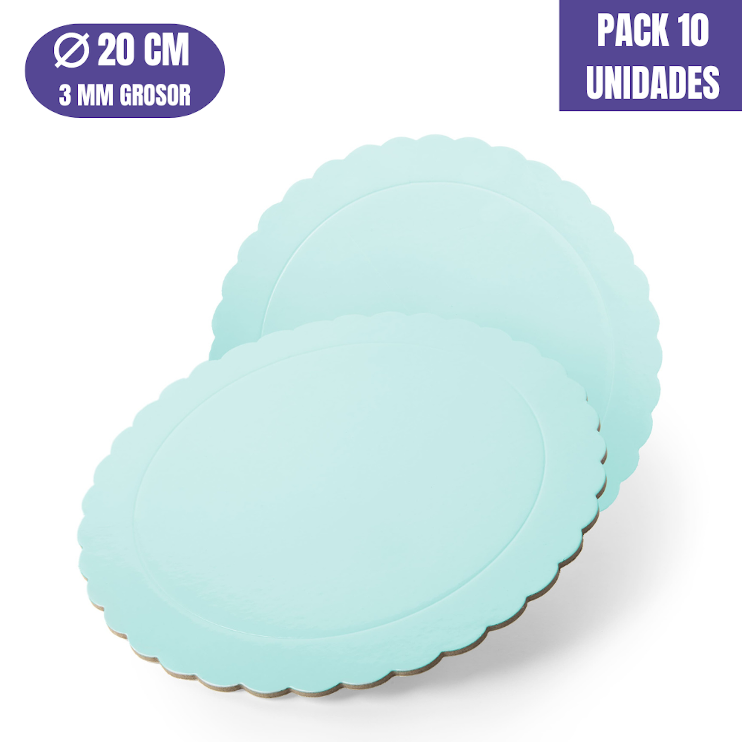 BASE PARA TARTA REDONDA DE 20 x 0,3 CM - AZUL (ACABADO ONDAS) [10 UDS]