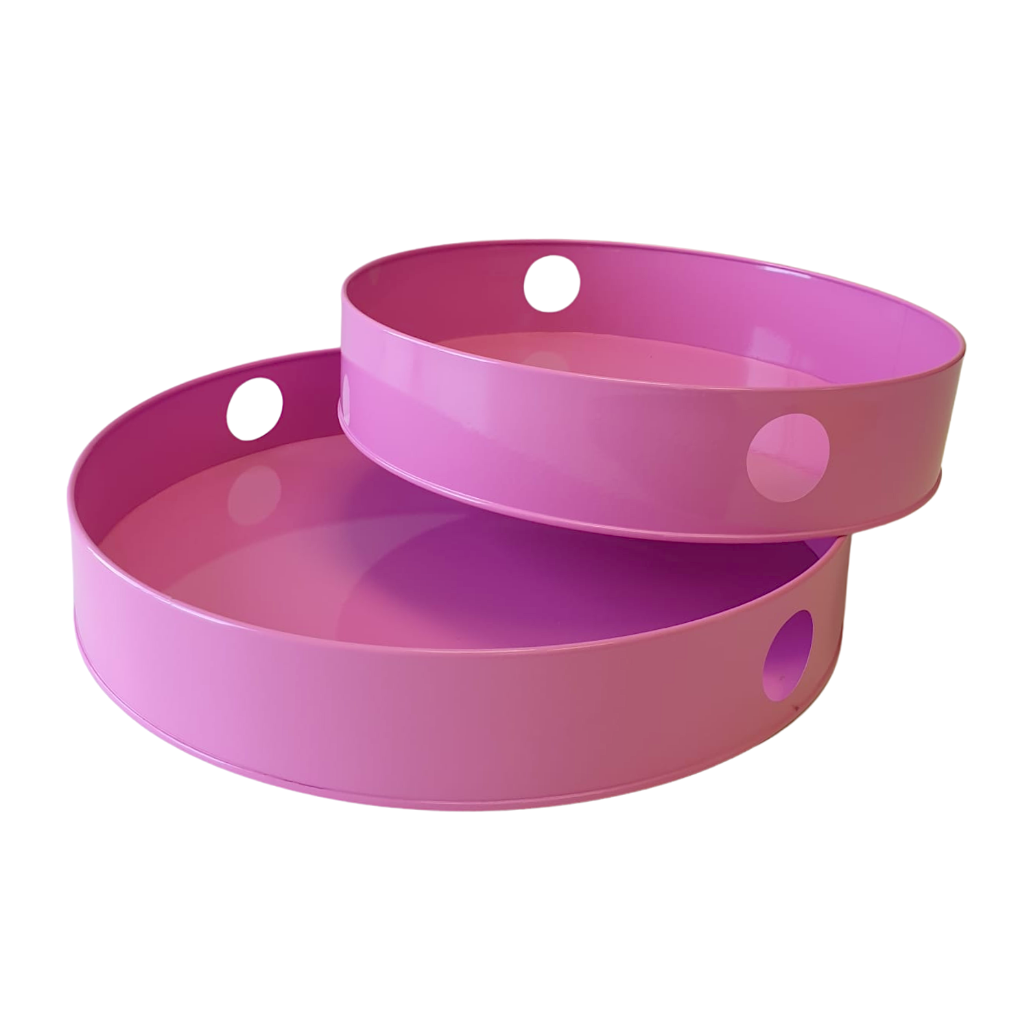 SET BANDEJAS METALICAS REDONDAS ROSAS