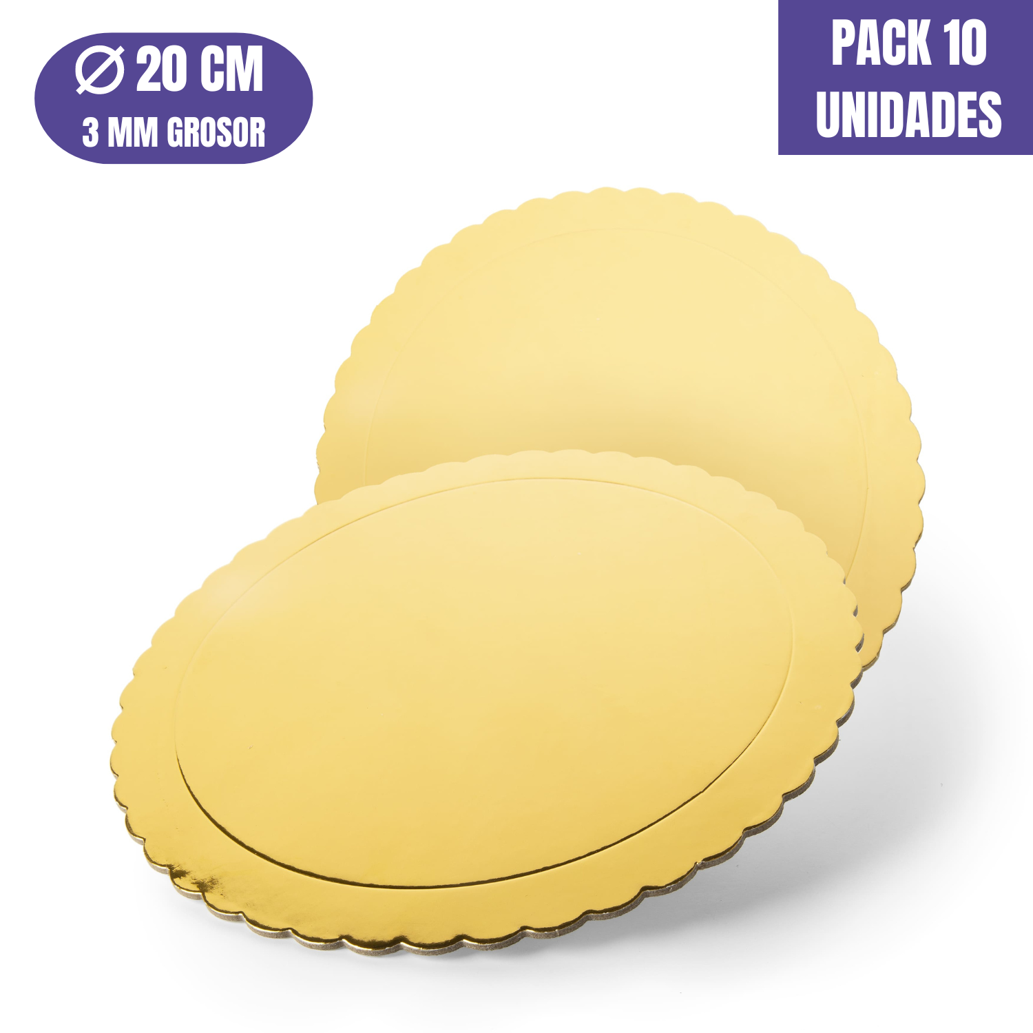 BASE PARA TARTA REDONDA DE 20 x 0,3 CM - DORADA, ORO (ACABADO ONDAS) [10 UDS]