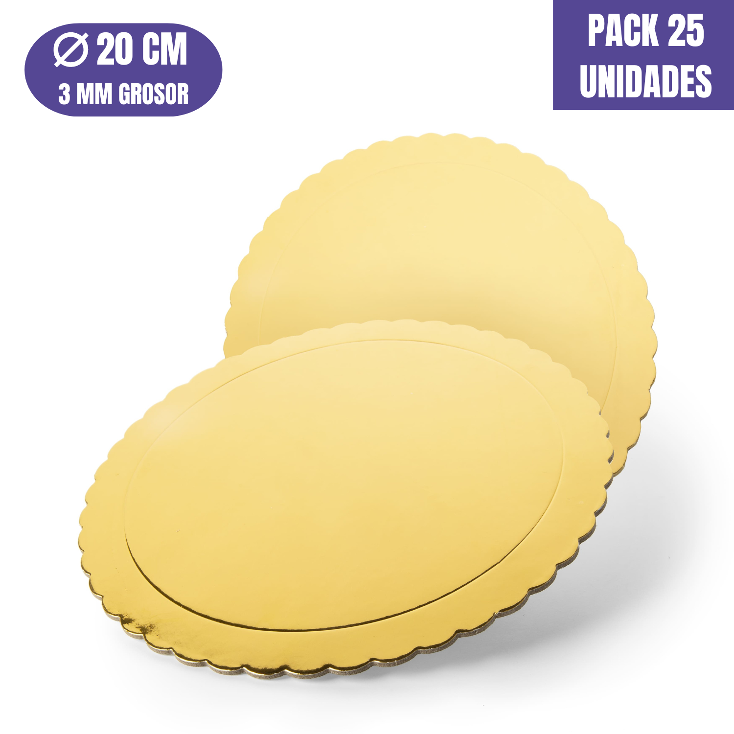 BASE PARA TARTA REDONDA DE 20 x 0,3 CM - DORADA, ORO (ACABADO ONDAS) [25 UDS]