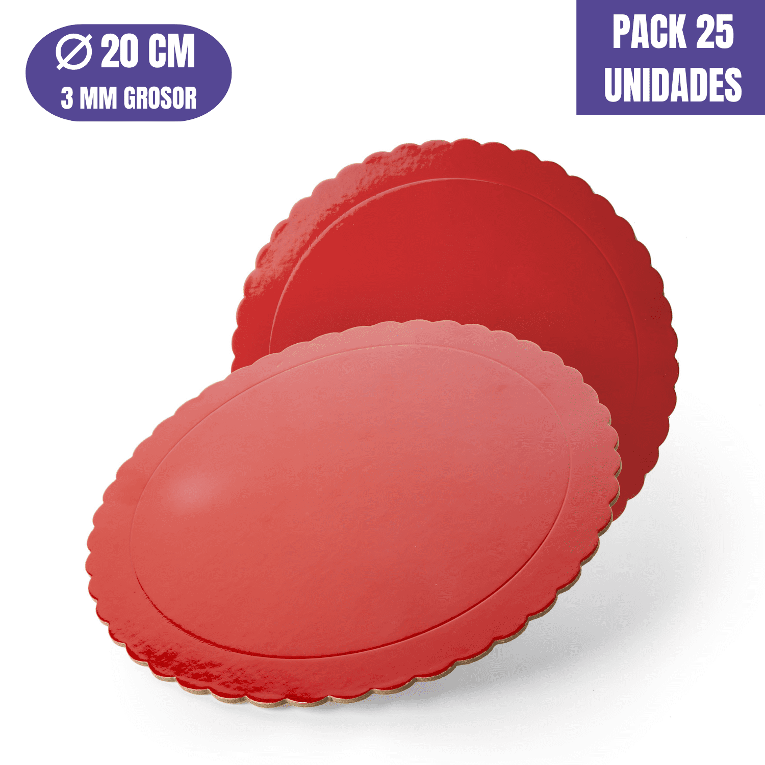BASE PARA TARTA REDONDA DE 20 x 0,3 CM - ROJA (ACABADO ONDAS) [25 UDS]