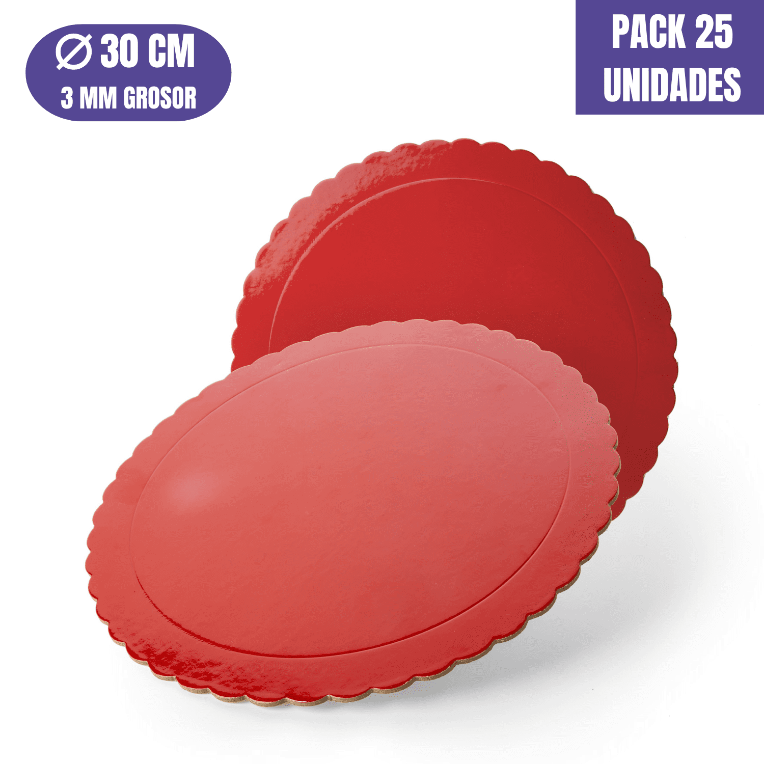 BASE PARA TARTA REDONDA DE 30 x 0,3 CM - ROJA (ACABADO ONDAS) [25 UDS]