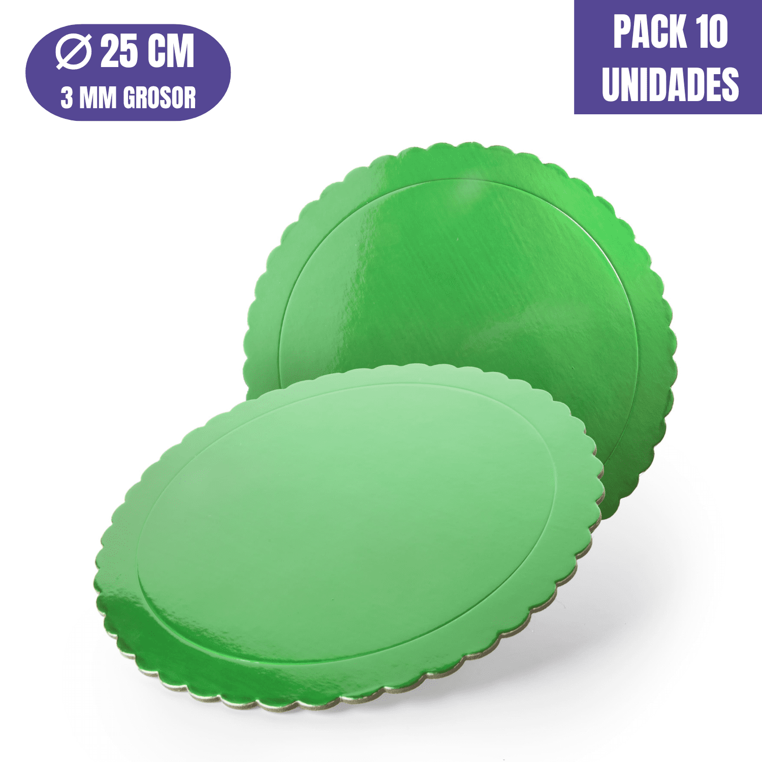 BASE PARA TARTA REDONDA DE 25 x 0,3 CM - VERDE (ACABADO ONDAS) [10 UDS]