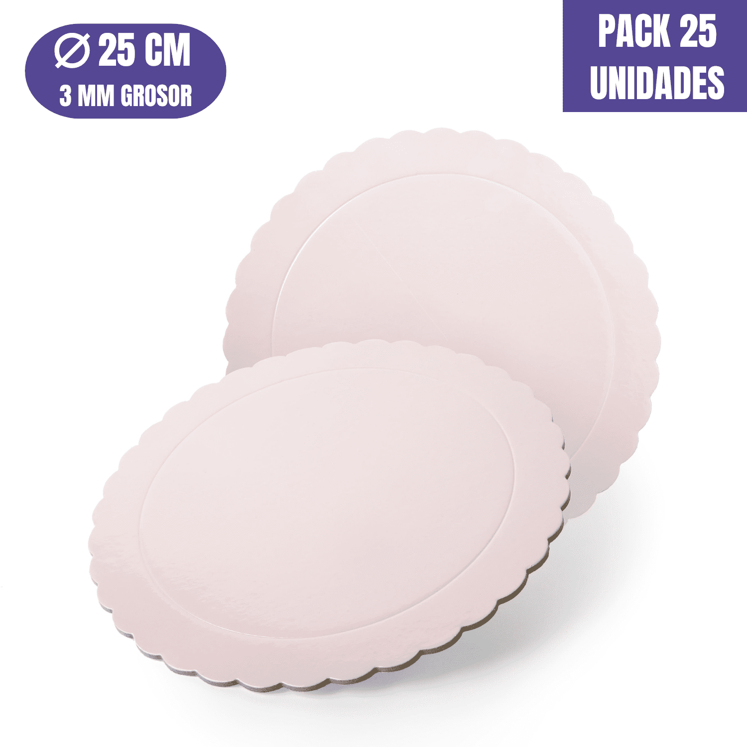 BASE PARA TARTA REDONDA DE 25 x 0,3 CM - ROSA BEBE (ACABADO ONDAS) [25 UDS]