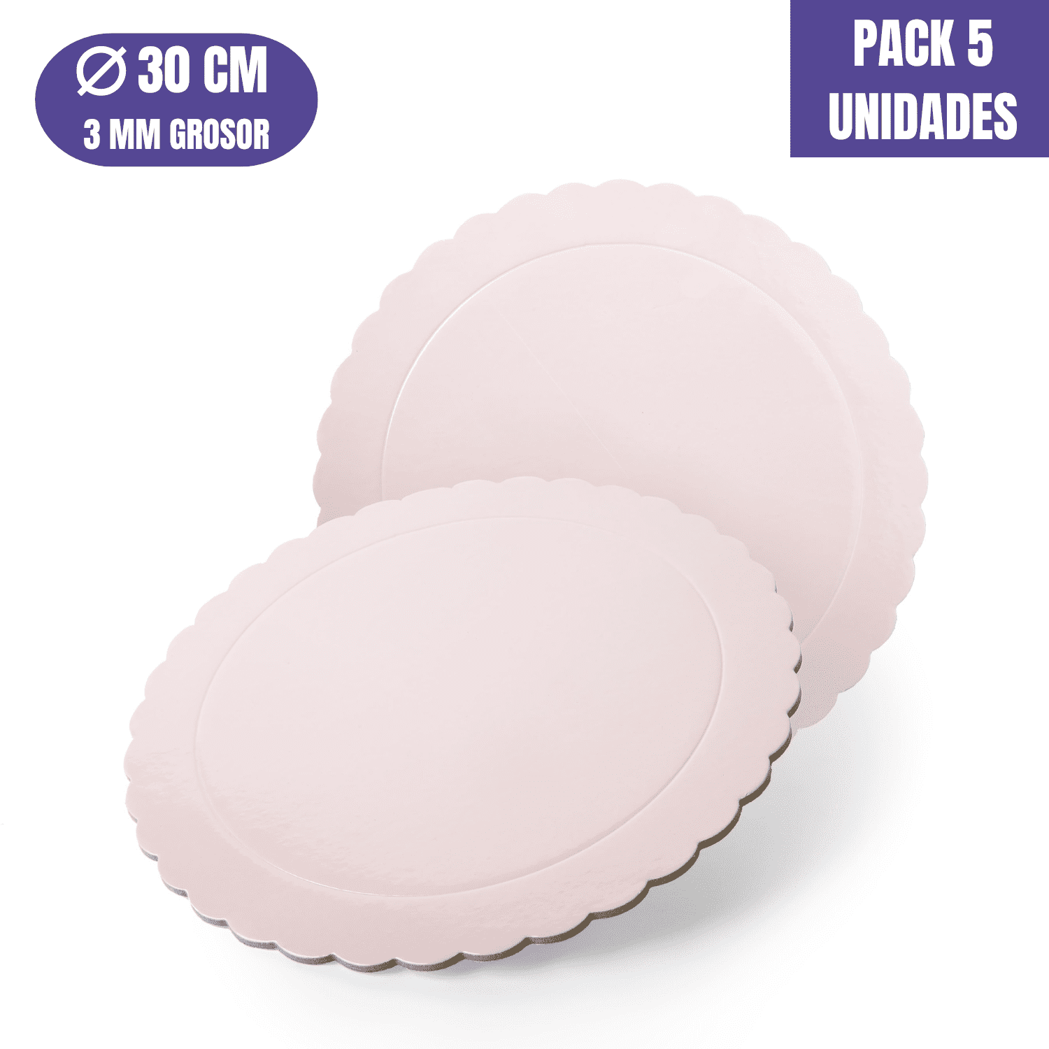 BASE PARA TARTA REDONDA DE 30 x 0,3 CM - ROSA BEBE (ACABADO ONDAS) [5 UDS]