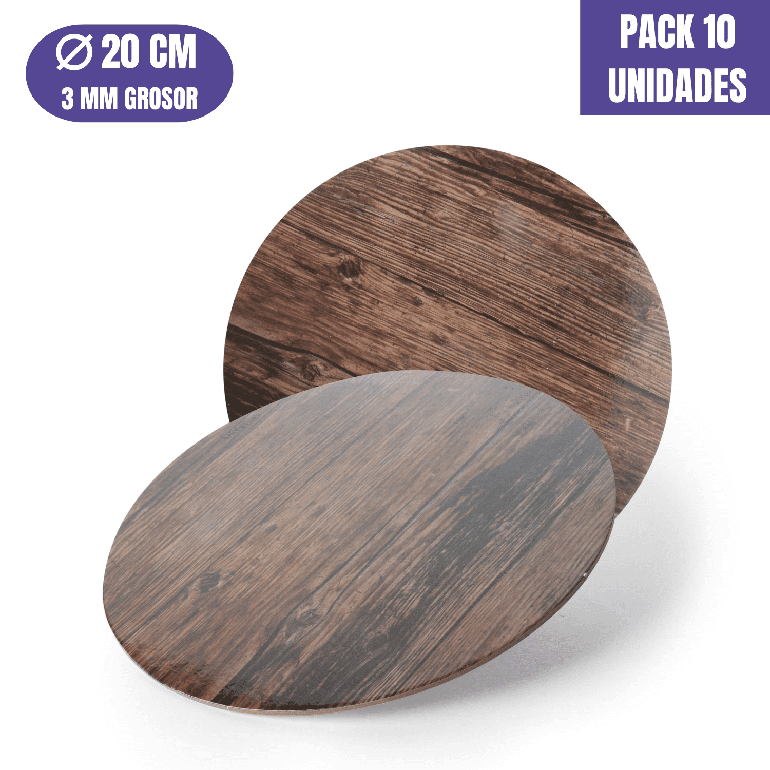 BASE PARA TARTA REDONDA DE 20 x 0,3 CM - MADERA OSCURA [10 UDS]