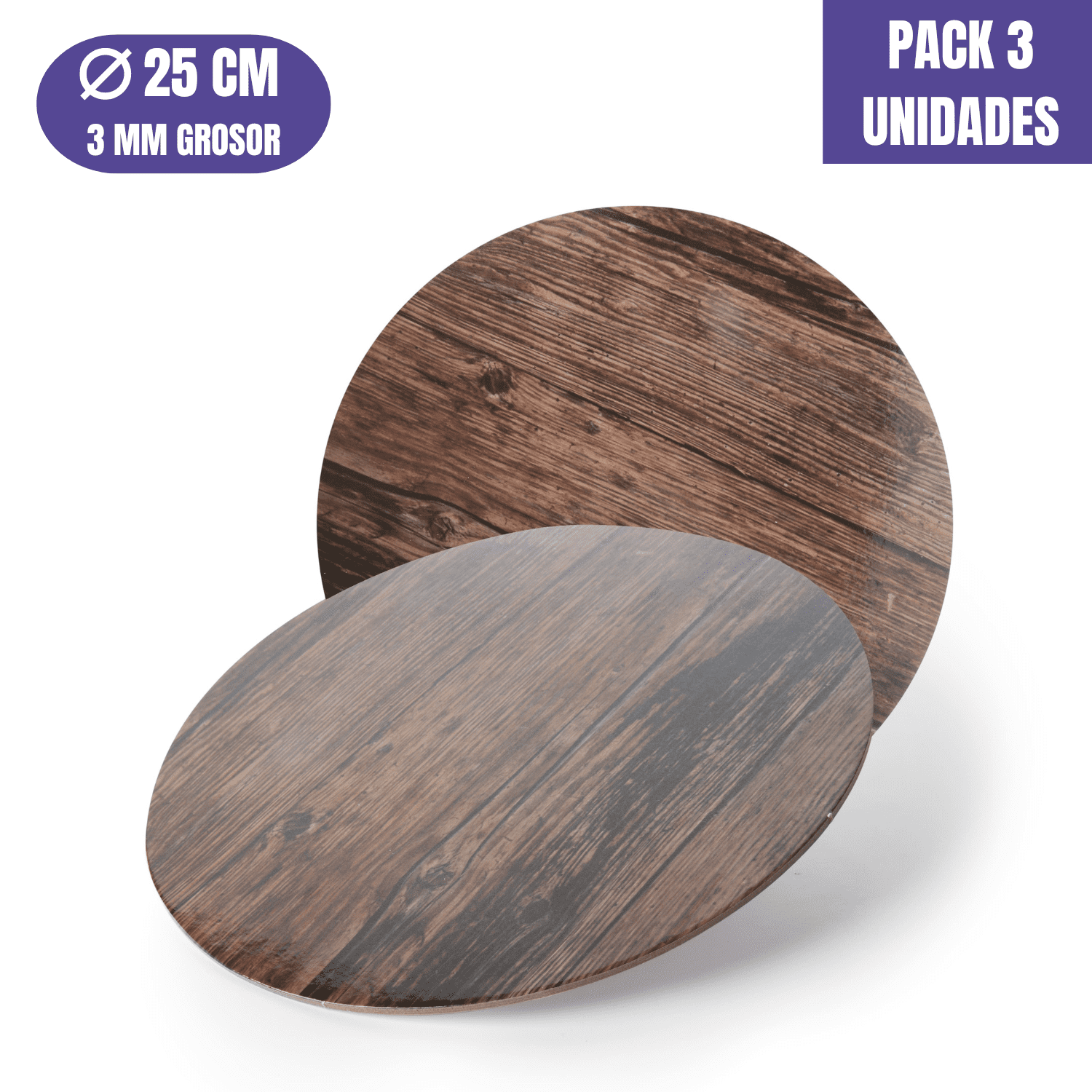 BASE PARA TARTA REDONDA DE 25 x 0,3 CM - MADERA OSCURA [3 UDS]
