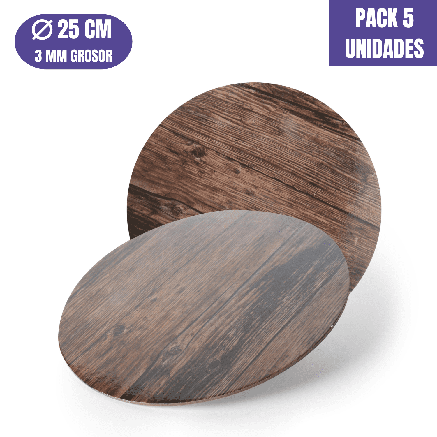 BASE PARA TARTA REDONDA DE 25 x 0,3 CM - MADERA OSCURA [5 UDS]