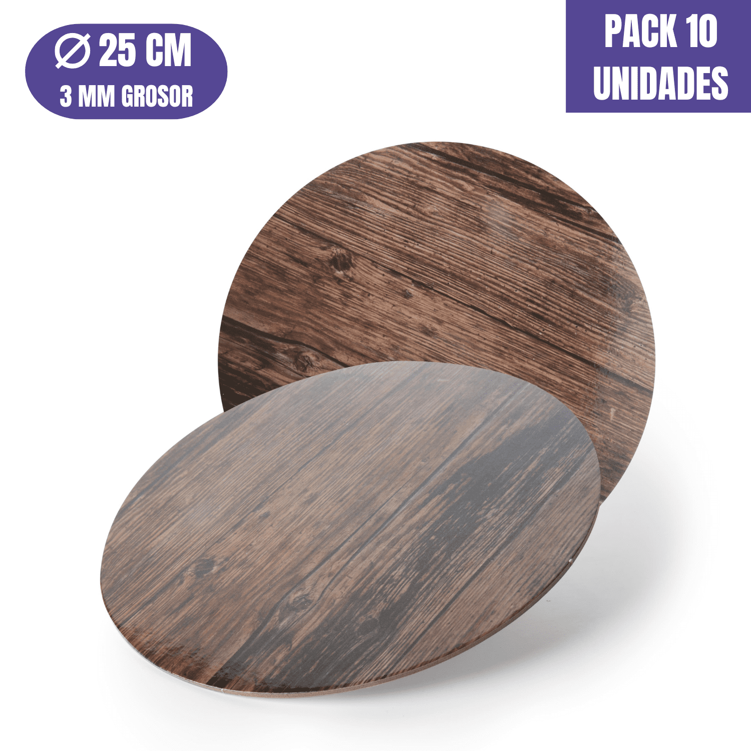 BASE PARA TARTA REDONDA DE 25 x 0,3 CM - MADERA OSCURA [10 UDS]