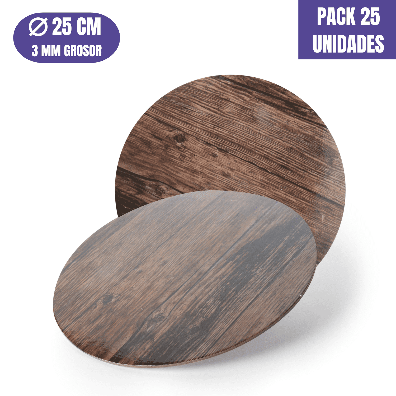 BASE PARA TARTA REDONDA DE 25 x 0,3 CM - MADERA OSCURA [25 UDS]