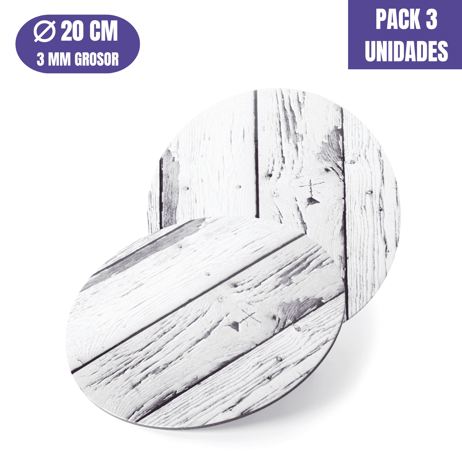 BASE PARA TARTA REDONDA DE 20 x 0,3 CM - MADERA CLARA [3 UDS]