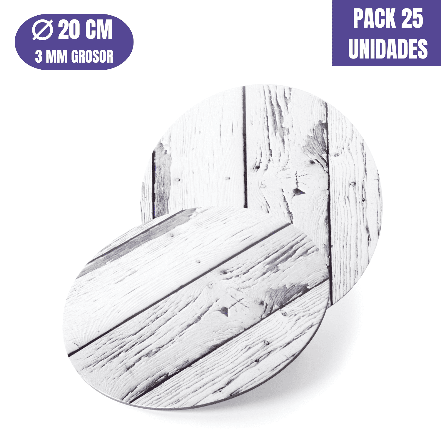BASE PARA TARTA REDONDA DE 20 x 0,3 CM - MADERA CLARA [25 UDS]