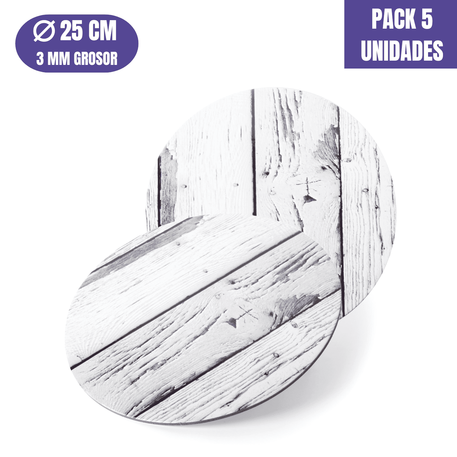 BASE PARA TARTA REDONDA DE 25 x 0,3 CM - MADERA CLARA [5 UDS]