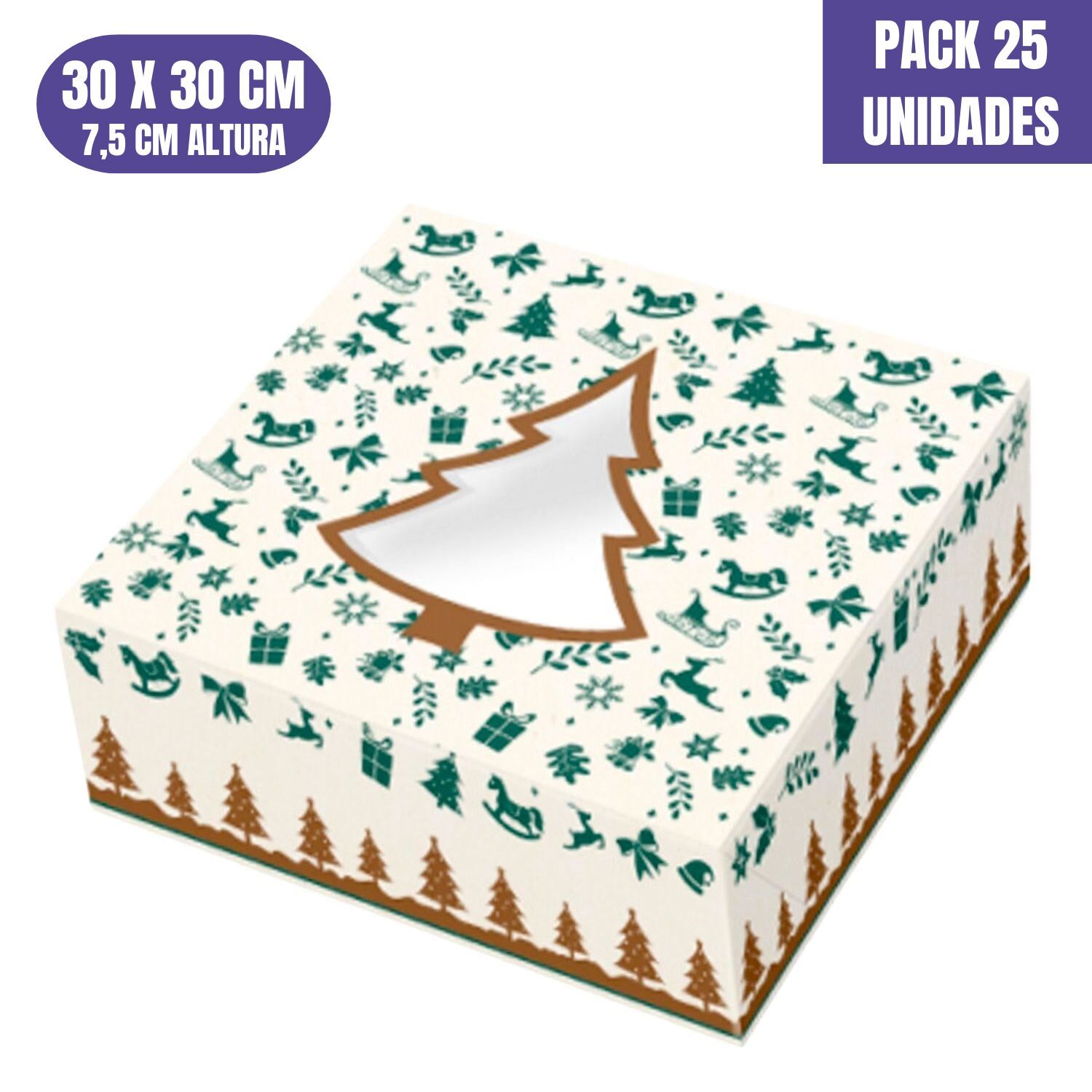 CAJAS PARA TARTAS ARBOL DE NAVIDAD - 30 X 7,5 CM (25 UNIDADES)