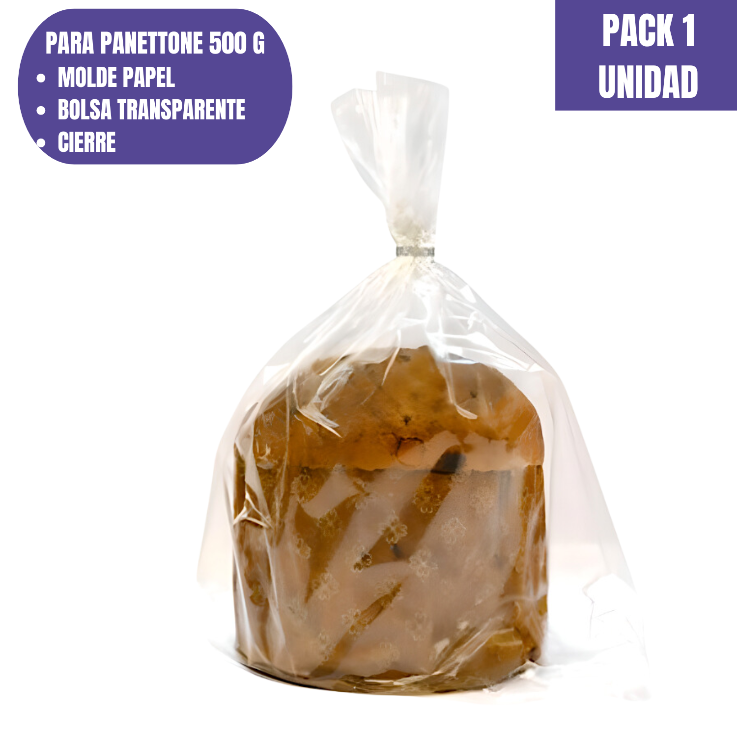 SET MOLDE DE PAPEL PARA PANETTONE + ENVOLTORIO + CIERRE - 500 G