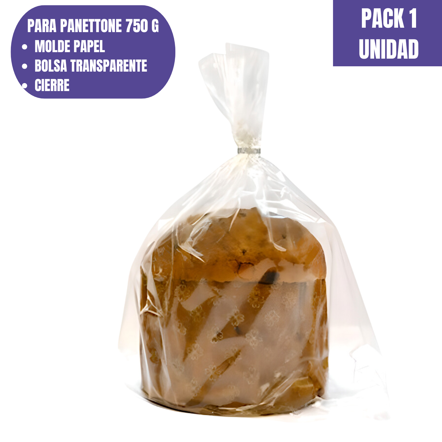 SET MOLDE DE PAPEL PARA PANETTONE + ENVOLTORIO + CIERRE - 750 G