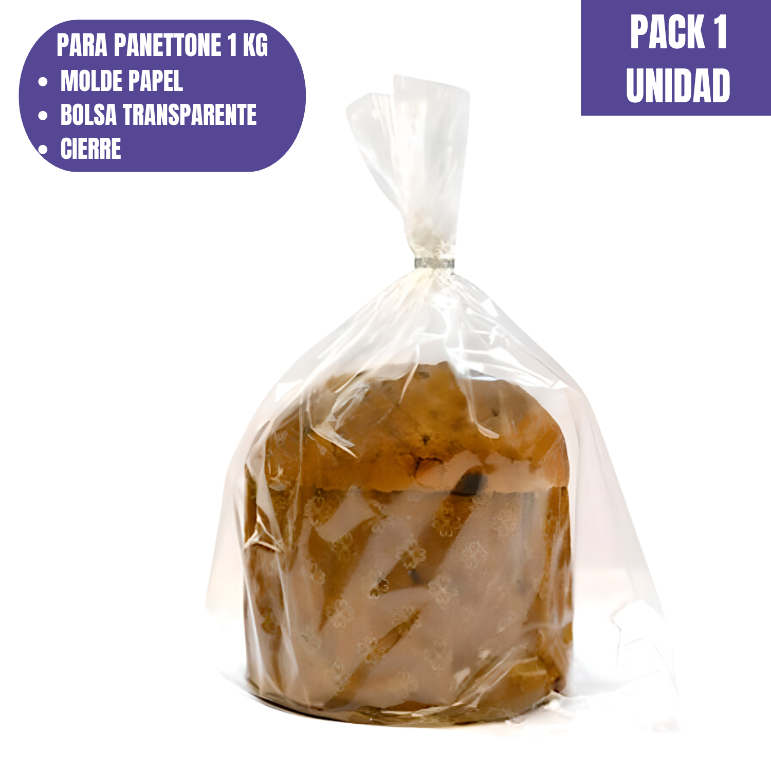 SET MOLDE DE PAPEL PARA PANETTONE + ENVOLTORIO + CIERRE - 1 KG