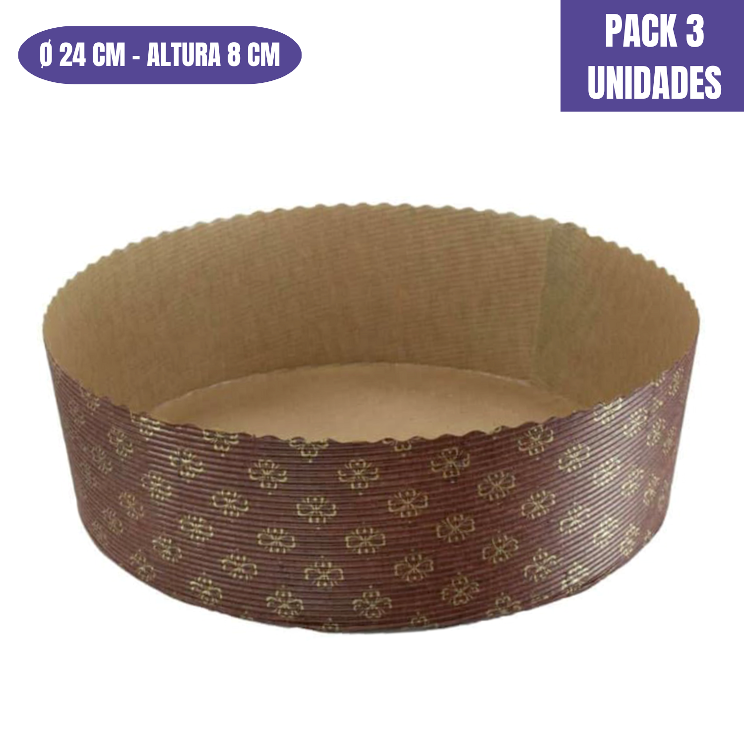 MOLDE DE PAPEL PARA BIZCOCHO BAJO - 24 X 8 CM (3 UNIDADES)