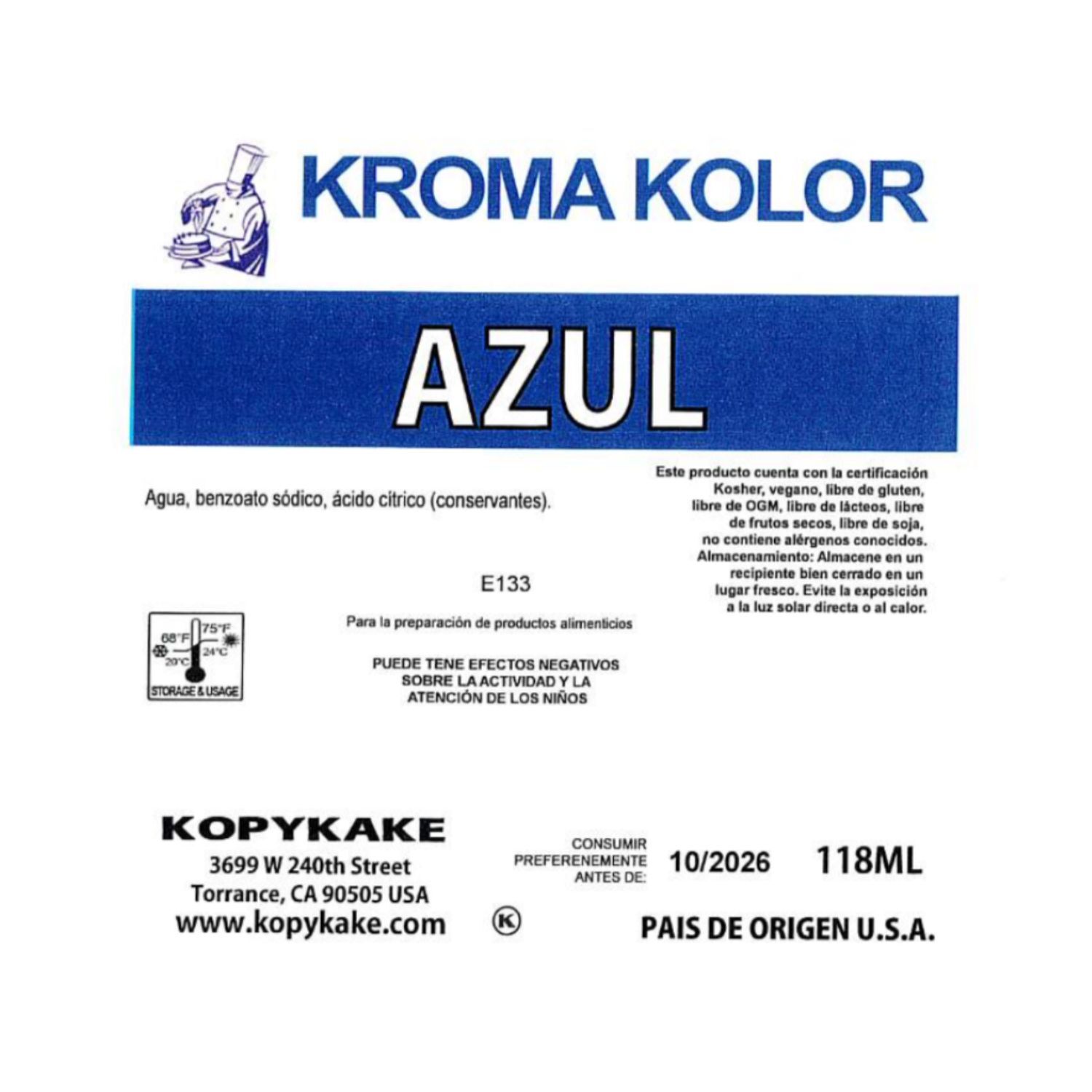 COLORANTE AEROGRAFO "KROMA KOLOR" KOPYKAKE - AZUL (118 ML)