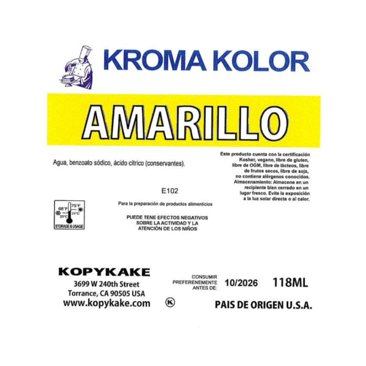 COLORANTE AEROGRAFO "KROMA KOLOR" KOPYKAKE - AMARILLO (118 ML)