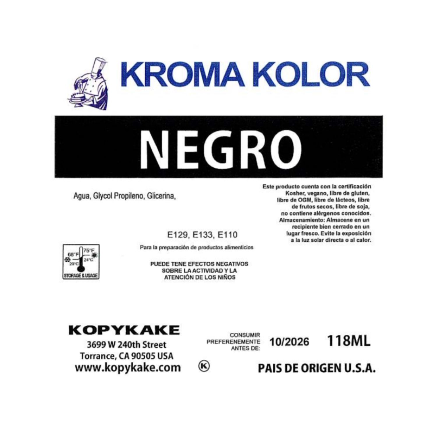 COLORANTE AEROGRAFO "KROMA KOLOR" KOPYKAKE - NEGRO (118 ML)