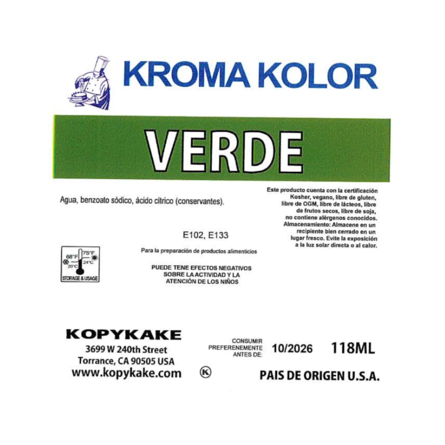 COLORANTE AEROGRAFO "KROMA KOLOR" KOPYKAKE - VERDE (118 ML)