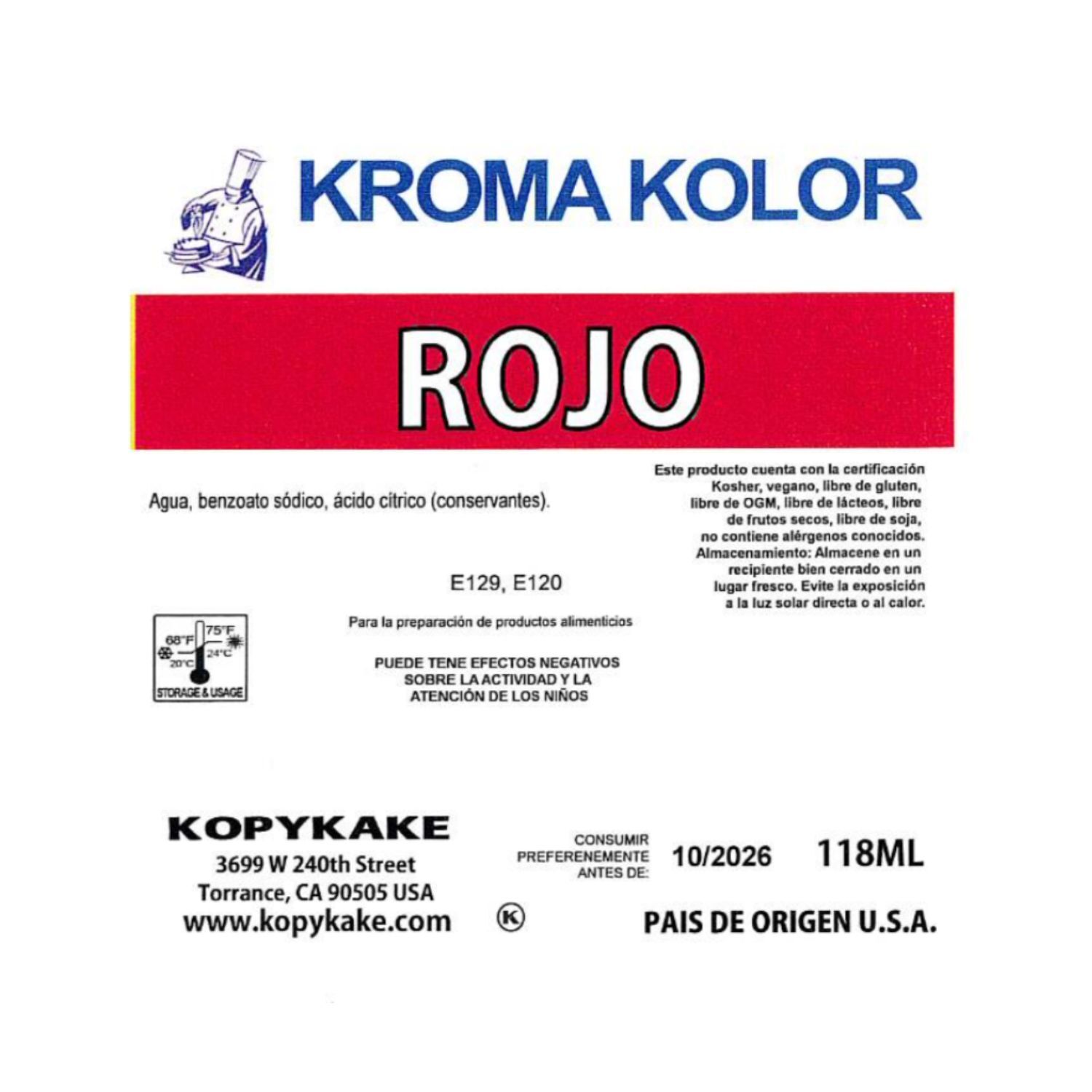 COLORANTE AEROGRAFO "KROMA KOLOR" KOPYKAKE - ROJO (118 ML)