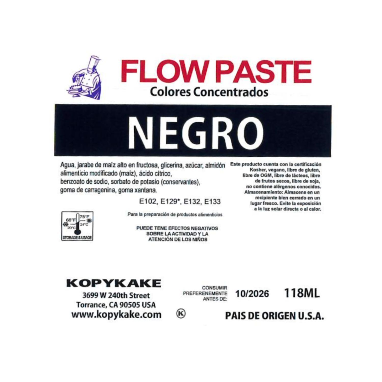 COLORANTE EN GEL "FLOW PASTE" KOPYKAKE - NEGRO (118 ML)