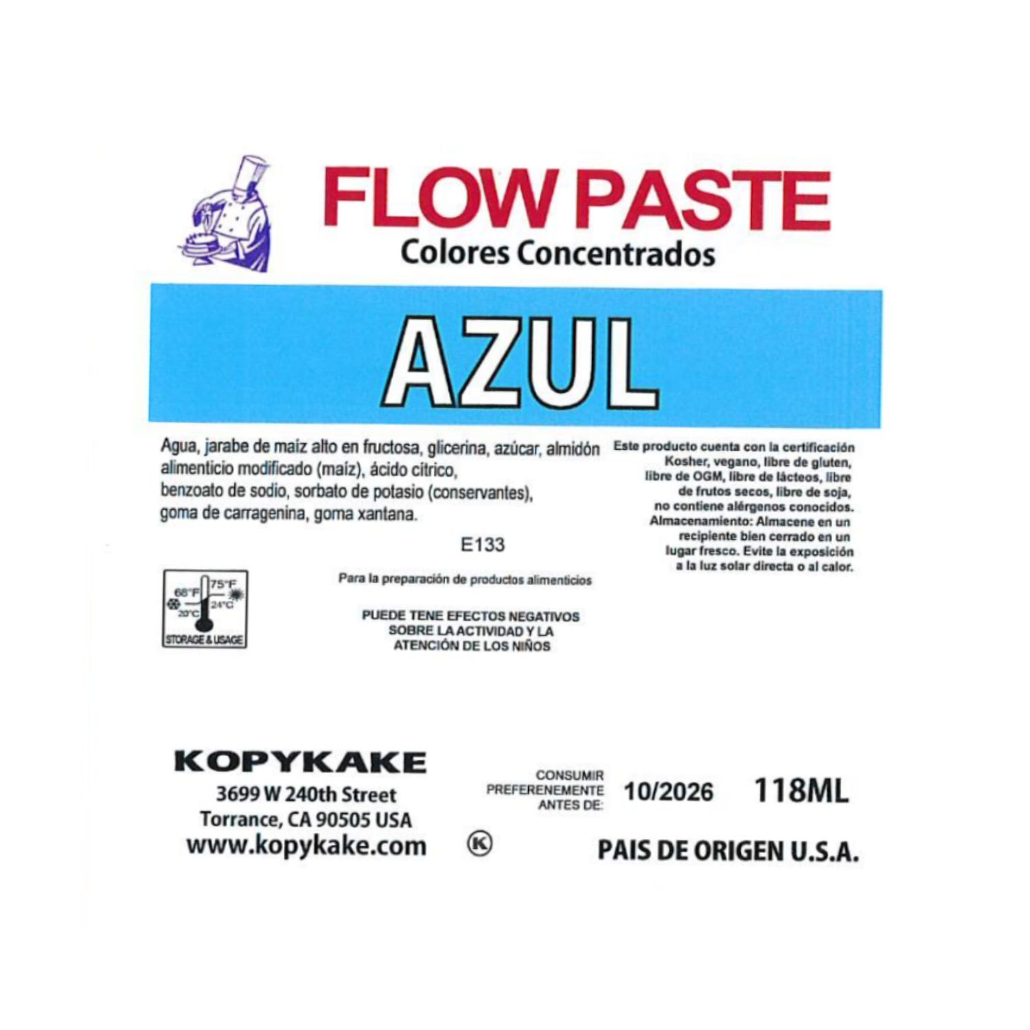 COLORANTE EN GEL "FLOW PASTE" KOPYKAKE - AZUL CIELO (118 ML)
