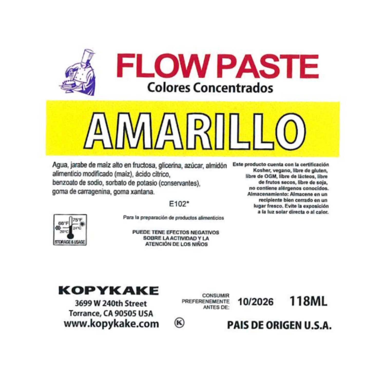 COLORANTE EN GEL "FLOW PASTE" KOPYKAKE - AMARILLO (118 ML)